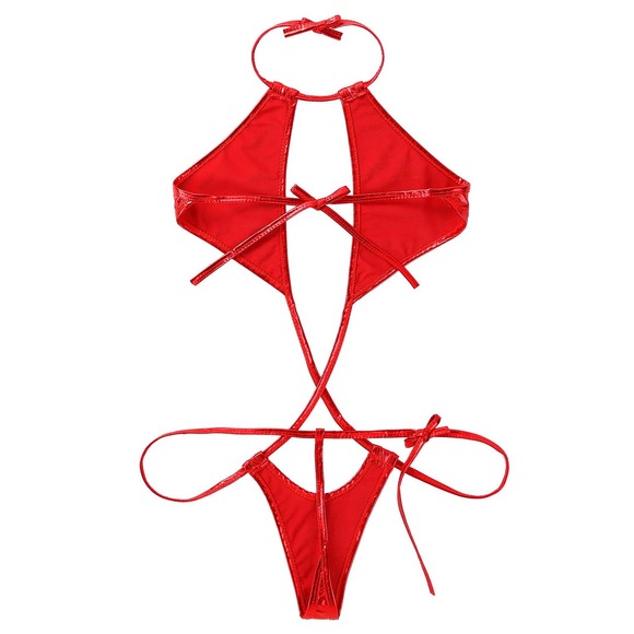 One Piece Sexy Swimsuit Metallic Red Micro Bikini - Picture 4 of 5